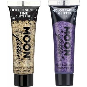 Moon Creations Glittergel fijn set - voor lichaam en gezicht - goud en paars