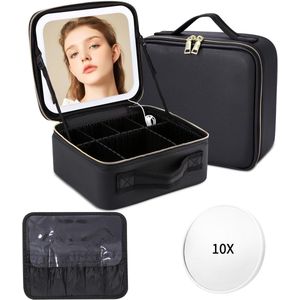 Make-up Organizer met Spiegel en LED-verlichting – Draagbare Waterdichte Cosmetica Tas met 10x Vergrotende Spiegel en Instelbare Helderheid