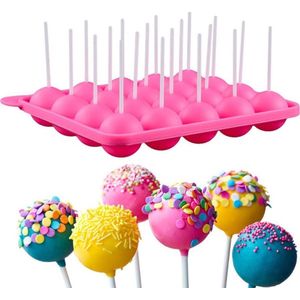 Siliconen Cakepop Bakvorm - Pop Cake Maker - 20 Gaatjes - Inclusief 20 Stokjes