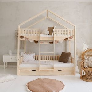 Huisbedje 190x90 bunk bed met lade naturel