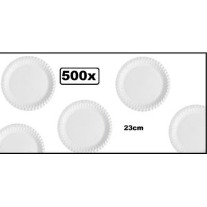 500x Kartonnen borden wit 1 vaks 23cm - carnaval diner eten festival gebak bbq thema feest