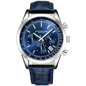 Stührling Rialto 3975L Quartz 44mm Chronograaf Horloge – Horloge Heren – Horloges voor Mannen - Waterdicht 10 ATM - Band van Alligator geprint Leer