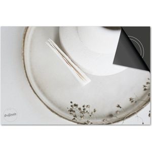 Inductie beschermer 81x52 - afdekplaat inductie mat - Dietrix Kookplaat beschermer - Exclusief - Bestek - Borden Wit met plantje