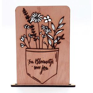 Houten bloemetjeskaart - beterschapskaart - bedanktkaart met envelop - luxe wenskaart