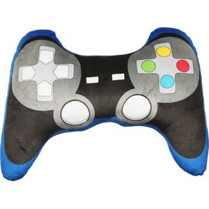 Kruger Game controller pluche kussen - 35 cm - grijs/blauw - fun cadeaus/sierkussens