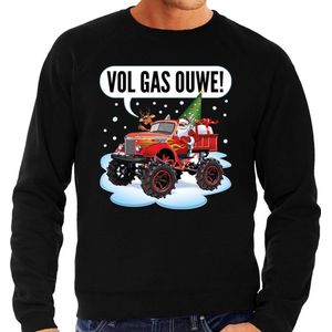 Foute Kersttrui / sweater - Santa op monstertruck / truck - vol gas ouwe - zwart voor heren - kerstkleding / kerst outfit XXL