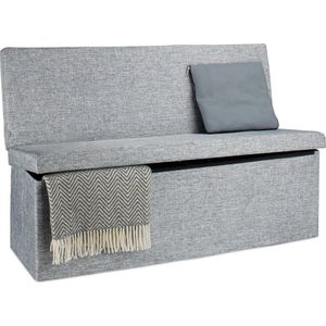 zitbank met opbergruimte - opvouwbaar - met leuning - deksel - 73 x 114 x 38 cm - grijs