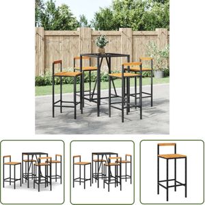 The Living Store 5-delige Tuinbarset poly rattan en massief acaciahout zwart - Tuinbarset - Barstoelen - Buitentafel - Tuinset - Acacia Hout