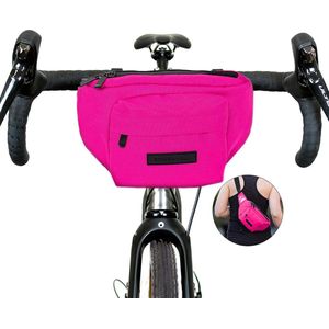 Kleine fietsstuurtas, heuptas, 2-in-1, riemtas, duurzame heuptas van gerecyclede plastic flessen PET, kleine fietstas aan de voorkant (roze)