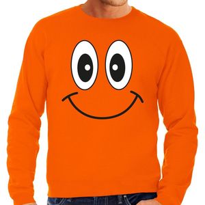 Bellatio Decorations Koningsdag sweater voor heren - smiley - oranje - feestkleding M
