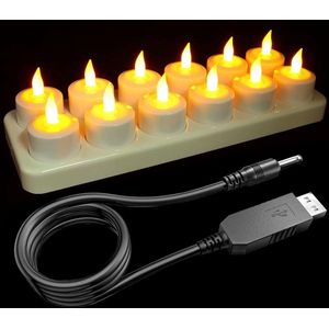 LED Waxinelichtjes - Kerst LED Waxinel - Oplaadbare ledkaarsen - Elektrische led-theelichtjes - Oplaadbaar - Laadstation - USB-kabel - Warm geel - Tafel - Kamer - Halloween - Kerstdecoratie - Geen afstandsbediening