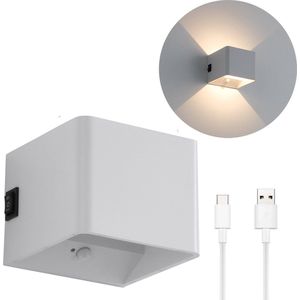 Ylumen - Wandlamp Recharge - 10x10 cm – Oplaadbaar – Met accu – Brandt 12 uur continu - Met bewegingssensor – LED wandlamp – Accu wandlamp – Batterij wandlamp - Wit