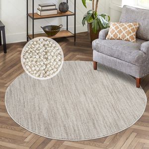 Clasico Vloerkleed Woonkamer Laagpolig Taupe Tapijt- 120 CM ROND