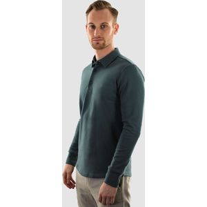 Vercate - Heren Polo Lange Mouw - Strijkvrij Poloshirt - Blauw - Turquoise - Slim Fit - Excellent Katoen - Maat XXL