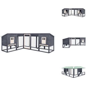 vidaXL Konijnenhok met ren - 250x192x105 cm - Houten hok voor kleine dieren - Grijs en wit hok - Inclusief anti-slip hellingen - Geschikt voor konijnen - vidaXL - Hok