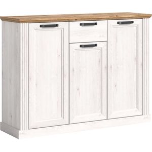 Rootz Pine White Nb Ladekast - Scandinavisch dressoir - Scandinavische kast - 3 deuren 1 lade 6 planken - Duurzaam FSC-gecertificeerd - 139 cm x 103 cm x 42 cm