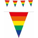 Set van 2x stuks regenboog kleuren thema vlaggenlijn/vlaggetjes 10 meter - Feestartikelen/versieringen