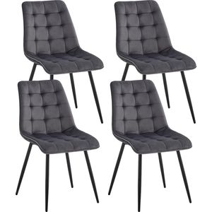 Bestelblij® - Eetkamerstoelen - Set van 4 - Grijs - Fluweel - Moderne stijl