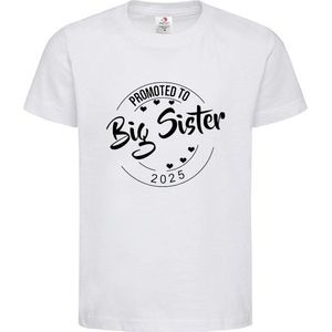 Shirt Aankondiging zwangerschap Promoted to Big Sister 2025 | korte mouw | Wit/zwart | maat 122/128 zwangerschap aankondiging bekendmaking Baby big sis sister Grote Zus