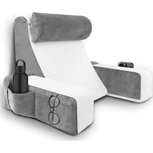 CRLYN® Leeskussen Voor in Bed - Bookseat - Rugkussen - Wit en Grijs