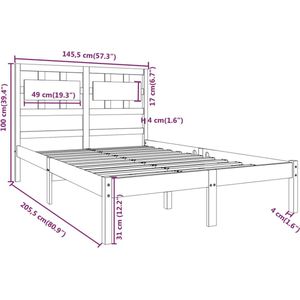 vidaXL-Bedframe-massief-hout-zwart-140x200-cm