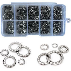 500-delige RVS Borgring Assortiment Set - M3 M4 M5 M6 M8 - Interne en Externe Getande Ringen - Roestvrij Staal A2-70 - Bevestiging en Trillingsbeveiliging
