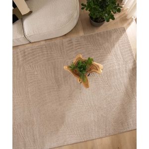 Vierkant vloerkleed Scandinavisch - Contour Leaf beige 100x100 cm