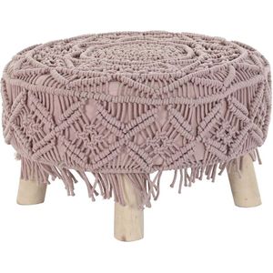 Voetensteun DKD Home Decor Natuurlijk Licht Roze Hout Boho Macramé 53 x 53 x 31 cm