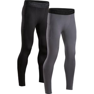 Compressiebroeken, voor Heren, Basislaag voor Trainen, set van 2 - sport leggings - kleuren zwart en grijs - maat L