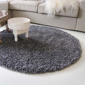 Hoogpolig rond vloerkleed shaggy Royal 5cm hoogte - grijs 80 cm rond