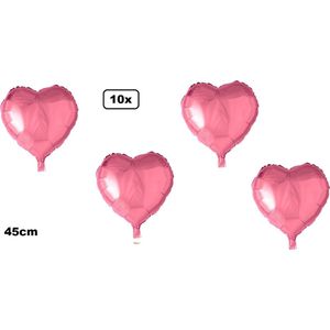 10x Folieballon Hart roze (45 cm) - trouwen huwelijk bruid hartjes ballon feest festival liefde white