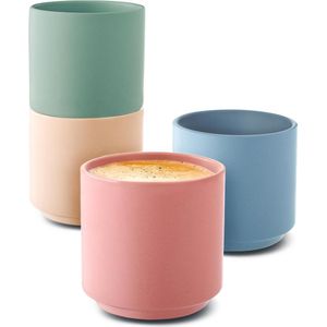 Espressokopjes, set van 4 pastelkleuren van keramiek, minimalistisch en stapelbaar design, hittebestendig, dikwandig, vaatwasmachinebestendig, 80 ml