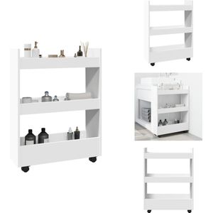 vidaXL Opbergtrolley - Opbergtrolley's - Rolbare Kantoorkast - Rolbare Kast - Opbergtrolley smal 3-laags bewerkt hout wit