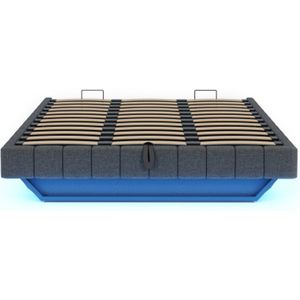 Gotagee Gestoffeerd bed 180x200 cm, hydraulisch zwevend bedframe met opbergruimte, multifunctioneel gestoffeerd bed zonder hoofdbord met LED-verlichting, linnen,grijs