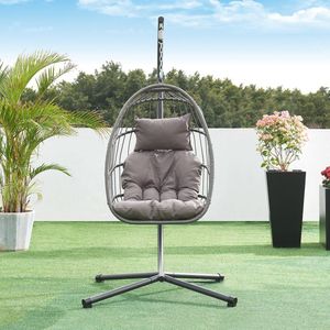 Hangstoel Edeng met standaard grijs 196x110x95 cm [en.casa]