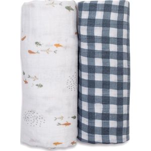 Lulujo swaddle 100x100 2-pack - Fish & Navy Gingham