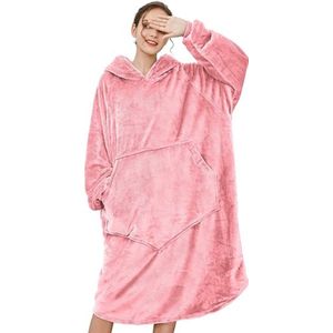 Hoodie deken dames oversized sweatshirt deken unisex sherpa hoody, pullover deken warme capuchon pullover deken pyjama voor volwassenen jongeren oversized hoodie sweatshirt - Roze