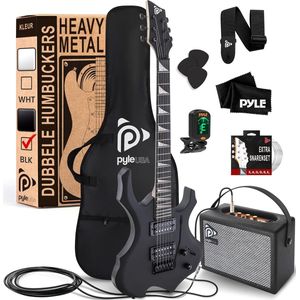 Pyle Elektrische Gitaar –Gitaarset met Versterker- Gitaar- Volledige Maat Instrument met Oefenversterker & Accessoires- Zwart Matte