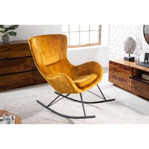 Design schommelstoel SCANDINAVIA SWING mosterdgeel fluwelen fauteuil - 43143