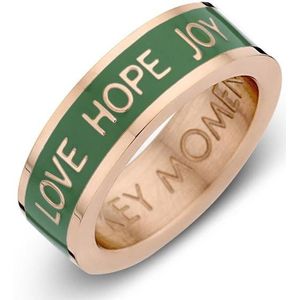 Key moments 8KM-R0017-52 Stalen Ring - Dames - Groen - Emaille - LOVE HOPE JOY - Maat 52 - Staal - Cadeau - Rosé Gold Plated