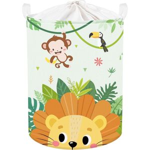 Inovra ® Kinder Wasmand met Jungle Leeuw Ontwerp - 45L Grote Opbergmand met Deksel voor Speelgoed en Kleding