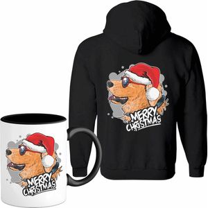 Merry christmas kerst labrador - Vest met mok - Meisjes - Zwart - Maat 6 jaar