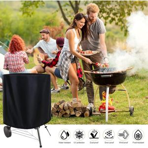 Barbecuehoes, rond, barbecuehoes, afdekzeil, klein, waterdicht, winterbestendig, weerbestendig, zonwering, gasgrill, afdekhoes 420D stof, 71 x 73 cm, zwart