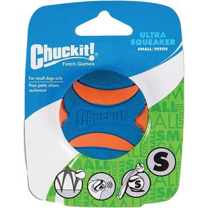 Chuckit! Ultra Squeaker Bal - Hondenspeelgoed - Hondenbal - Duurzaam rubber - Small - Ø5 cm - Blauw/Oranje - 1 Stuks