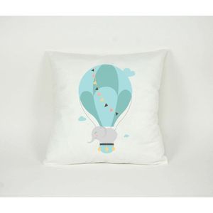 Kussen Olifant in Luchtballon - Sierkussen - Kinderkamer - 45x45cm - Inclusief Vulling - PillowCity