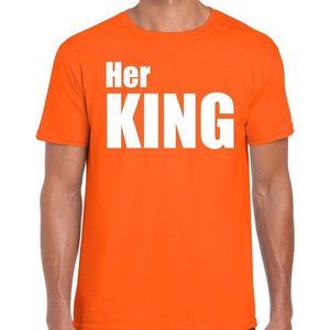 Her king t-shirt oranje met witte letters voor heren - Koningsdag - fun tekst shirts / grappige t-shirts S