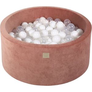 Ronde ballenbak VELVET 90x40 - Marsala Rood incl 300 ballen - Wit, Transparant | Ballenbakje.nl