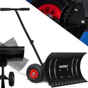 MASKO® Sneeuwschep / Sneeuwschuiver op wielen in hoogte verstelbaar - 5-standen sneeuwruimer, sneeuwblad 75 cm werkbreedte-hoogte 42 cm, plaatsbesparend opvouwbaar - Zwart