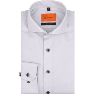 Suitable - Overhemd Twill Grijs - Heren - Maat 42 - Slim-fit