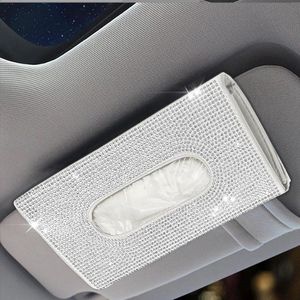 Hangende Auto Zonneklep Tissue Box - Handgemaakte Sprankelende Crystal Auto Servethouder voor Vrouwen (Wit) - Automotive Decoratie Tissue Box Houder
